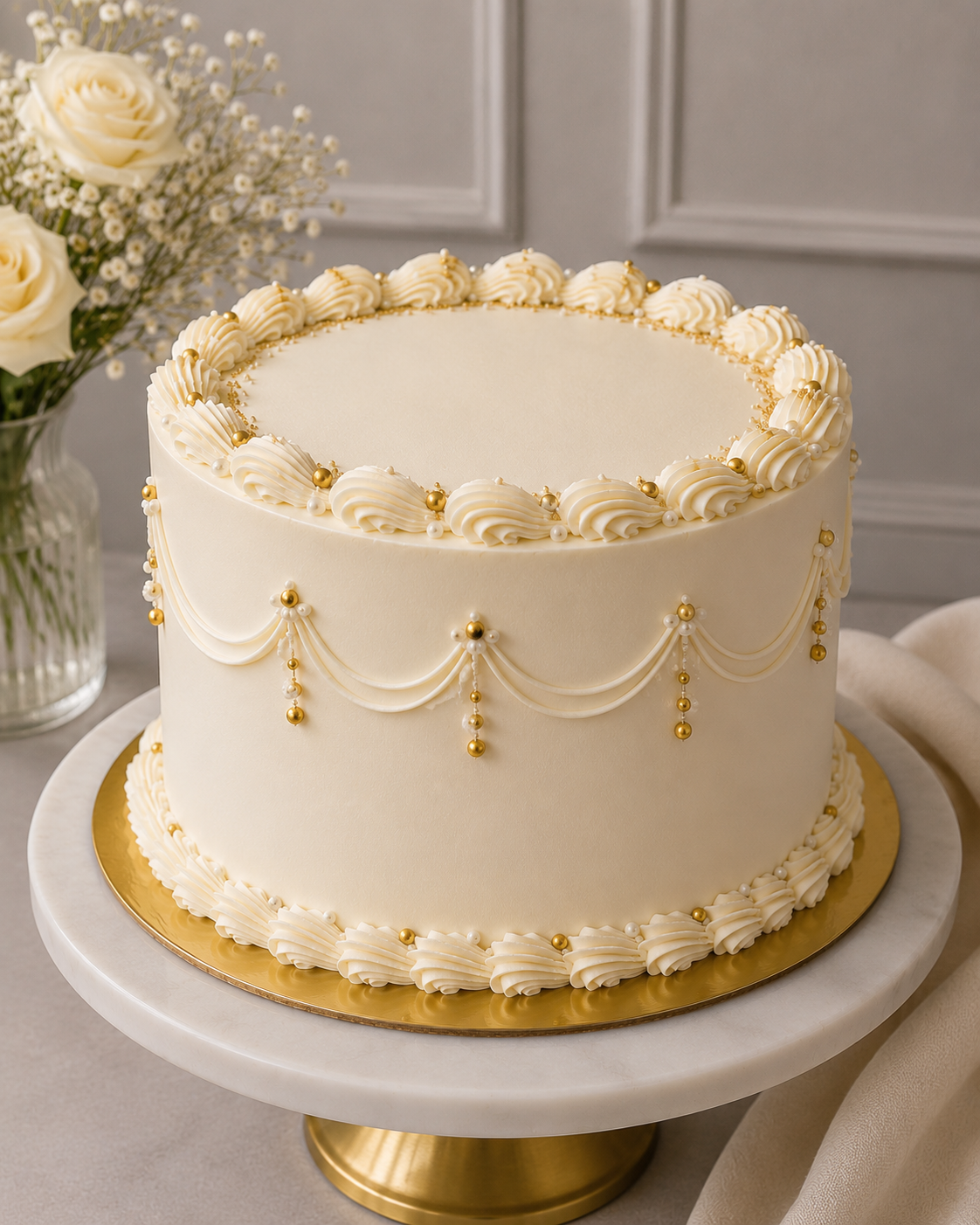 Classic White & Gold Vintage Cake